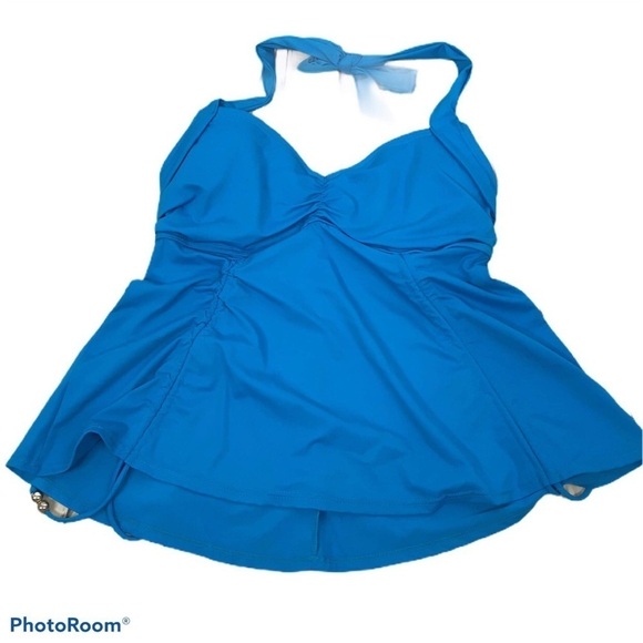 Ellos Solid blue halter tankini top - Picture 1 of 8